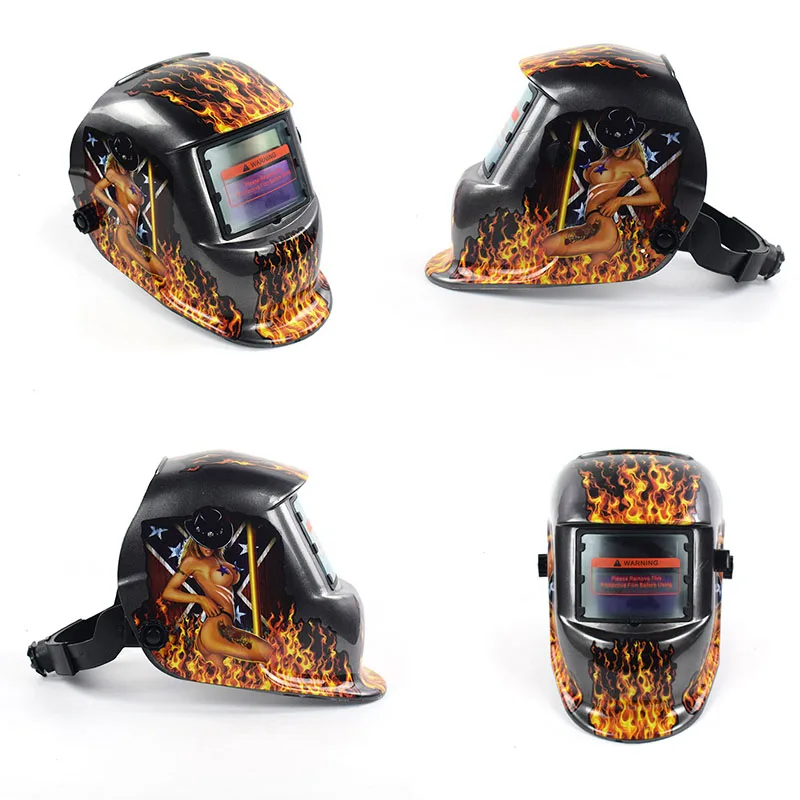 Auto Darkening Welding Helmet Electric Welding Mask Solar Powered Grinding Polish Safety Protective Welder Goggles Cap Working - Цвет: C2-Flame beauty