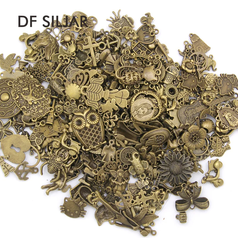 50grams/lot Mixed Antique Silver Bronze Bracelets Pendants Metal Charms