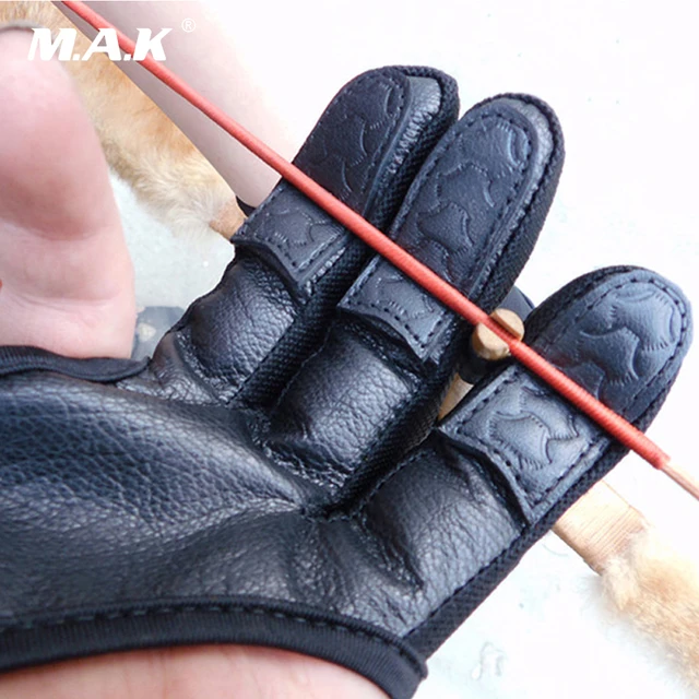 Archery Protective Glove 3 Fingers Hand Leather Black Guard Glove