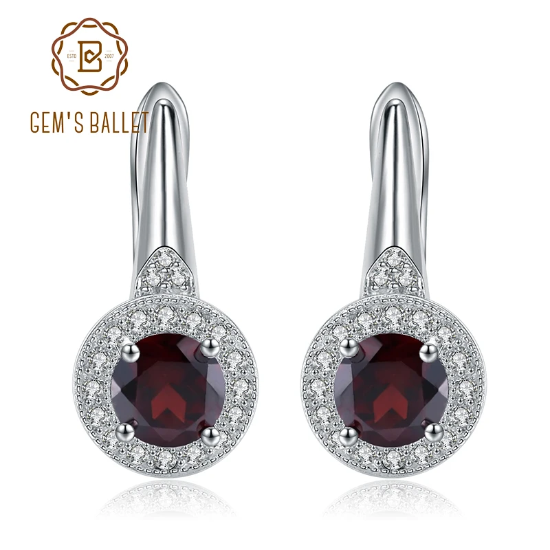 GEM'S BALLET 2.10Ct натуральный красный гранат драгоценный камень серьги 925 пробы серебро Halo иллюзия серьги гвоздики для женщин хорошее ювелирное изделие