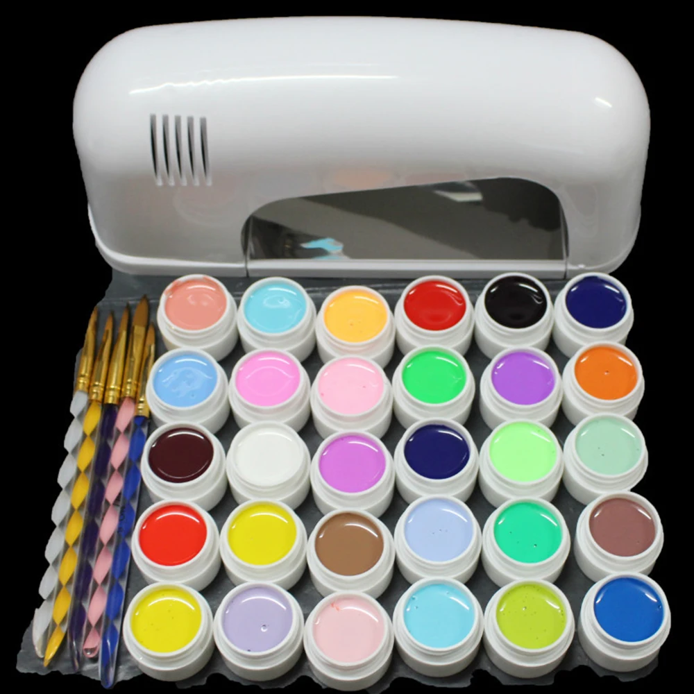 

ATT-118free shipping Pro 9W White UV Lamp Cure Dryer & 30 Color Pure UV GEL Brush Nail Art Set New