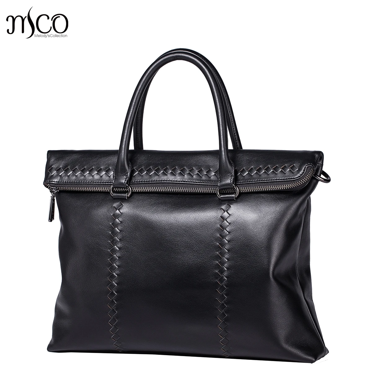 

Men Genuine Leather Briefcase Male Business portfolio Handbags Cowhide Knitting Messenger Bag Laptop weaving tote Shoulder Bags