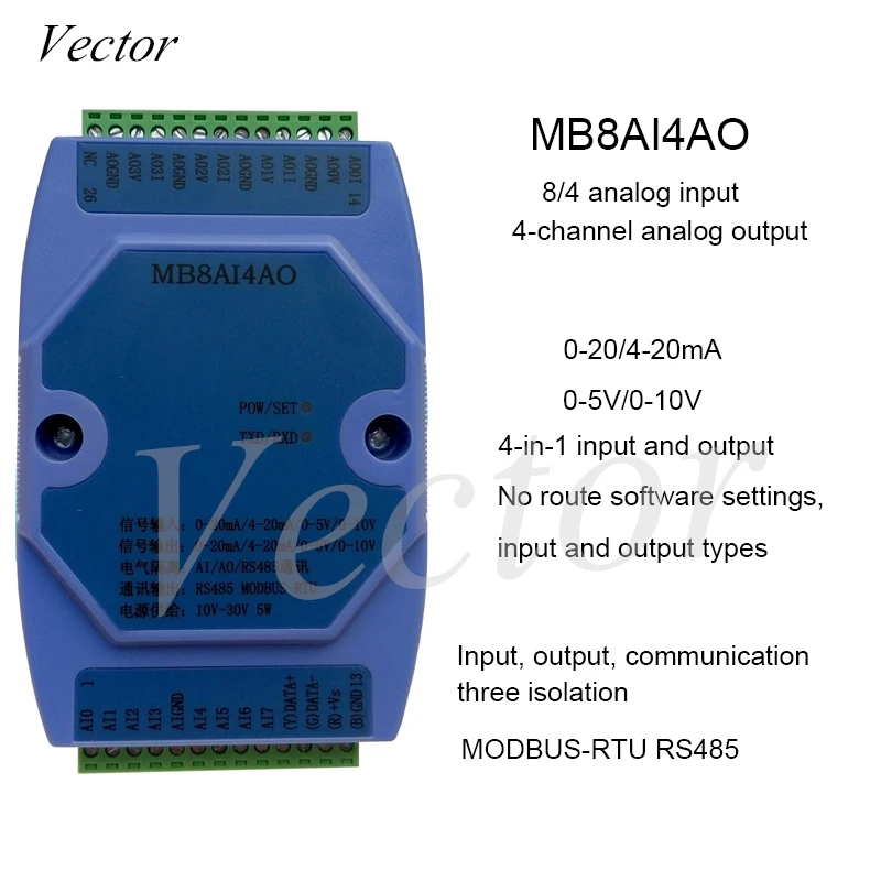 0-20MA/4-20MA/0-5V/0-10V Analog Input/Output Acquisition Module RS485 MODBUS MB8AI4AO 0-20MA/4-20MA/0-5V/0-10V Analog Input/Output Acquisition Module RS485 MODBUS MB8AI4AO