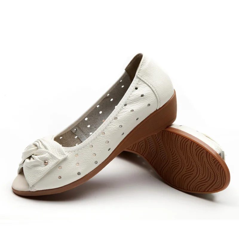 

Women Fashion Wedge Sandals Leather Fish Mouth Low Heel Shoes for Women Hollow Out Plus Size Footwear
