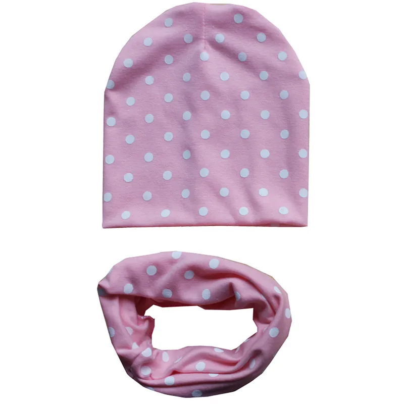 pink dot Осенне-зимний детский комплект с шапочкой для мальчиков и девочек, весенний теплый шейный платок, детские вязаные шапки, комплекты из хлопка, детская шапка, шарф, комплекты из 2 предметов - Цвет: pink dot