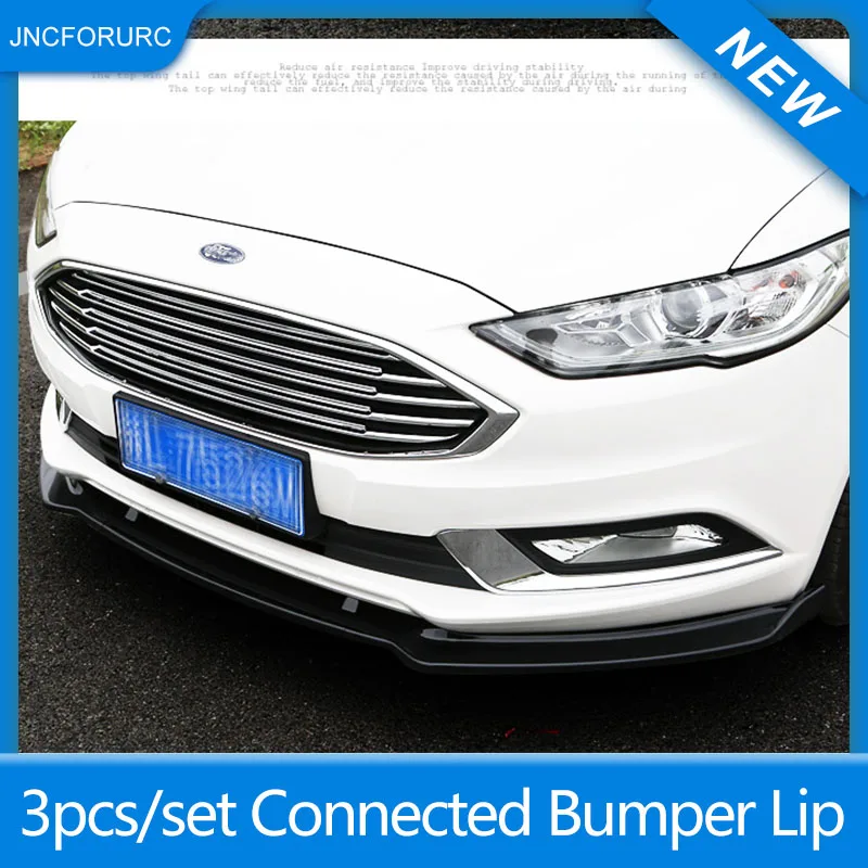 

Quality Front Bumper Lip Spoiler For Ford Fusion 2017 18 PP Plastic 3pcs/set Front Lip Chin Bumper Bodykits Carbon Black Color