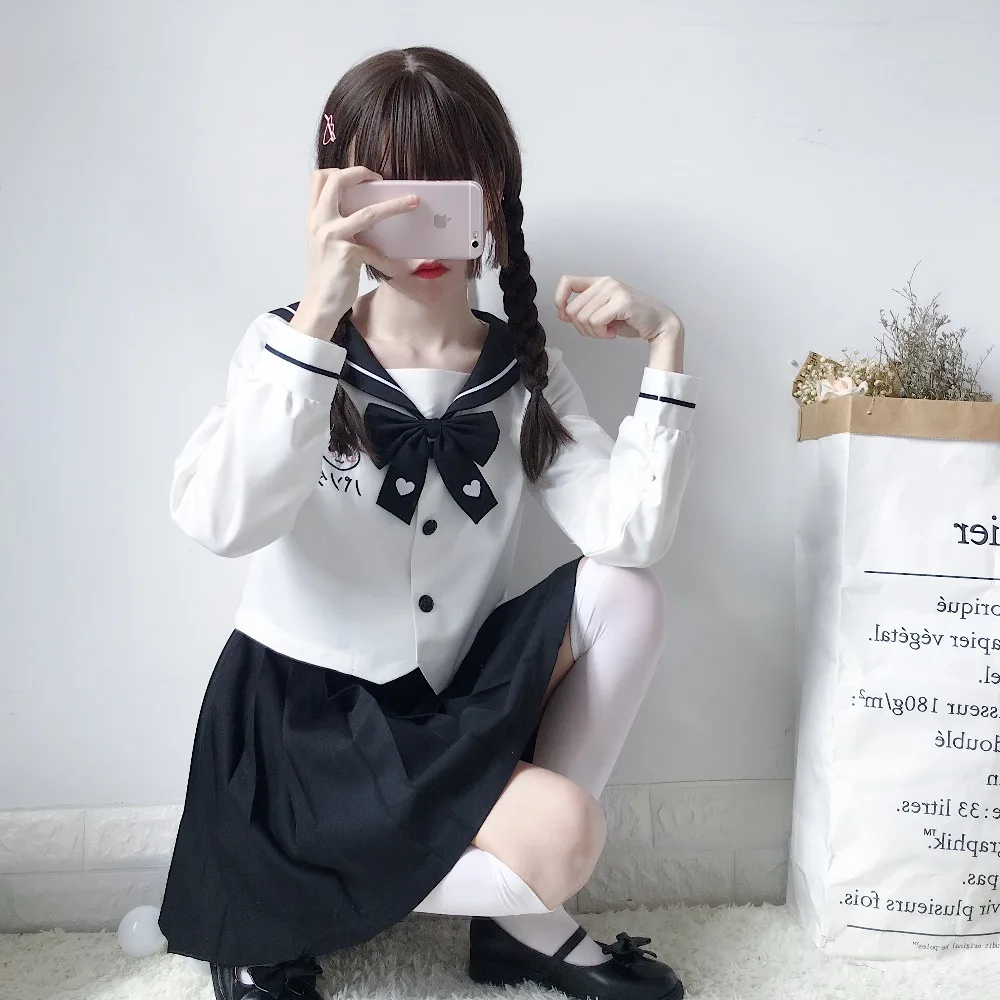 Новый японский школьная форма, костюм моряка Топы + галстук + юбка темно-в студенческом стиле Одежда для девочек Большие размеры Lala костюмы