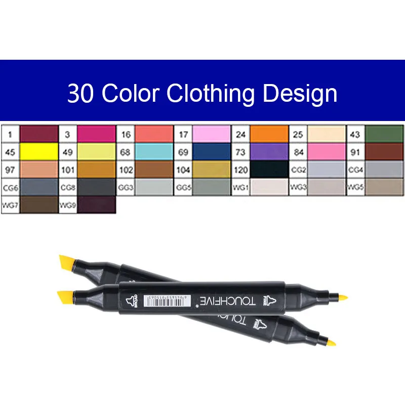 Touchfive маркер, 168 цветов, ручка, спиртовой маркер, набор, двойная головка, художественные маркеры для рисования, модная одежда, дизайн для школьников - Цвет: 30clothing-black