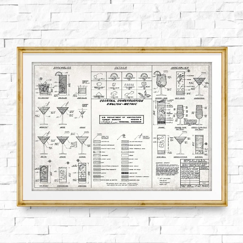 Коктейльная карта настенные художественные принты и плакат бармен подарок Рецепт коктейля Холст Картина Настенная картина Бар Паб алкоголь Искусство Декор