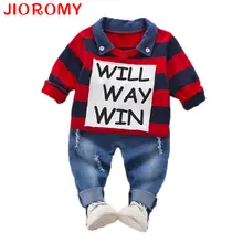 JIOROMY Boys Clothes Suits 2019 Autumn Striped Long Sleeve Trun-down Collar Top + Geometric Printed Pants Baby Clothing Sets k1