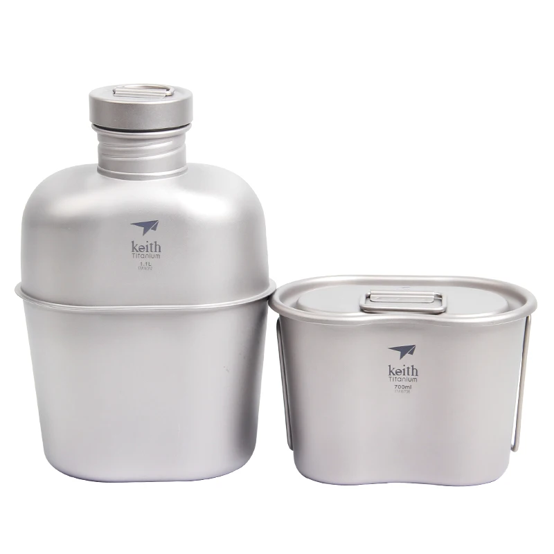 Venta caliente Keith 1100 ml de titanio deportes hervidor de agua y 700 ml de cajas de almuerzo de botellas de agua hervidor del ejército de Ti3060