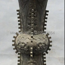 1" Китайский Изысканный Чистая Бронза Медь Royal Dragon Зверь Статуя Цветочный Горшок Ваза