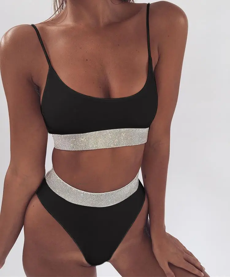 

Hot Women Swimwear Sexy Bikini Set Crystal Bandage Push-Up Push Up Bra Triangle Two Piece Tankini Bathing Swimsuit Beachwear