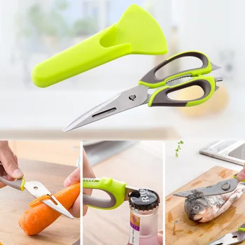 

1pc Multifunction Kitchen Scissor Stainless Steel Scissors With Magnet Attacked Fish Knife