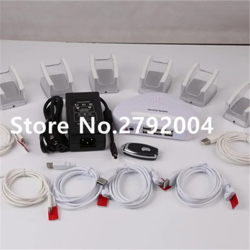 6 ports security mobile display holder with font b alarm b font Retractable Security Cell Phone