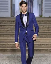 New Style Groomsmen Shawl Black Lapel Groom Tuxedos Royal Blue Mens Suits Wedding Best Man (Jacket+Pants+Tie+Hankerchief) B758