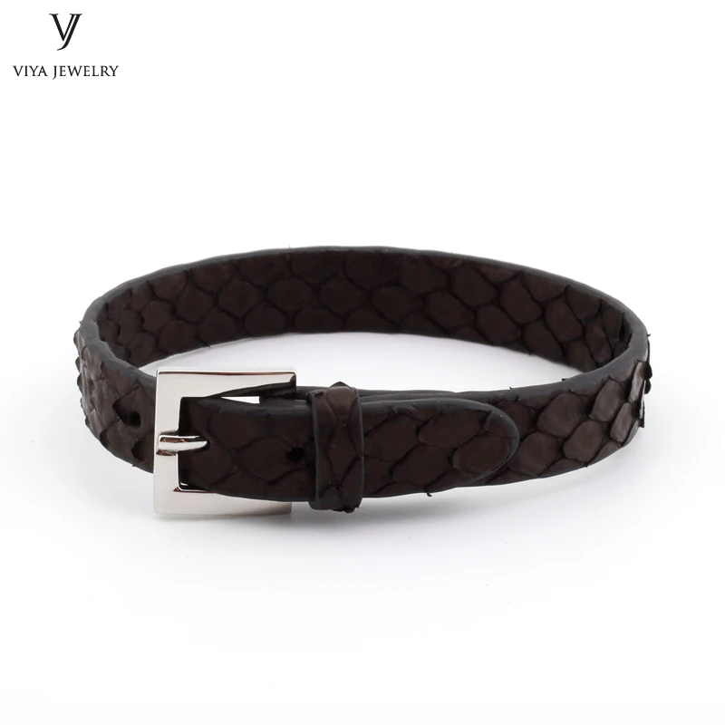 Simple Clasp Flat Stingray Python Cord Wrap Bracelet Charm Cuff Leather Men Bracelet 8mm Real Python Stingray Leather Wristband Adjust Bracelet (27)