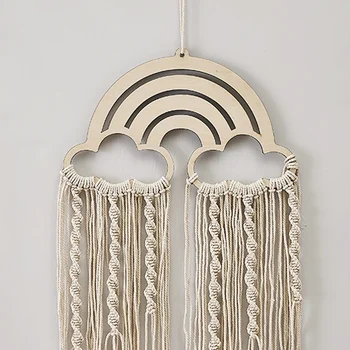 

Nordic Cotton Tassels Tapestry Baby Room Rainbow Wall Hanging Handmade Macrame Retro Handcrafted Girls Room Decoration