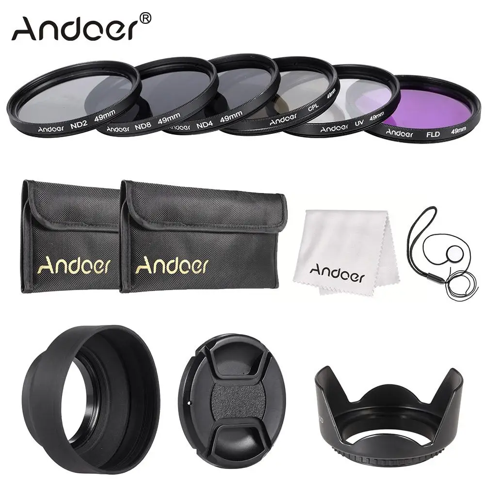 Andoer 49mm Lens Filter Kit Uv+cpl+fld+nd With Carry Pouch / Lens Cap