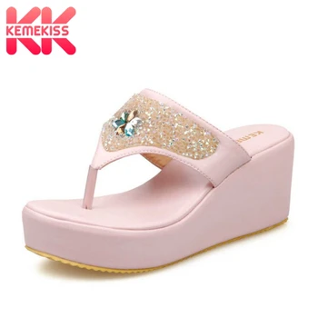 

KemeKiss Size 32-43 Women High Heel Sandals Clip Clop Platform Bling Women Slippers Fashion Simple Shoes Vacation Footwear