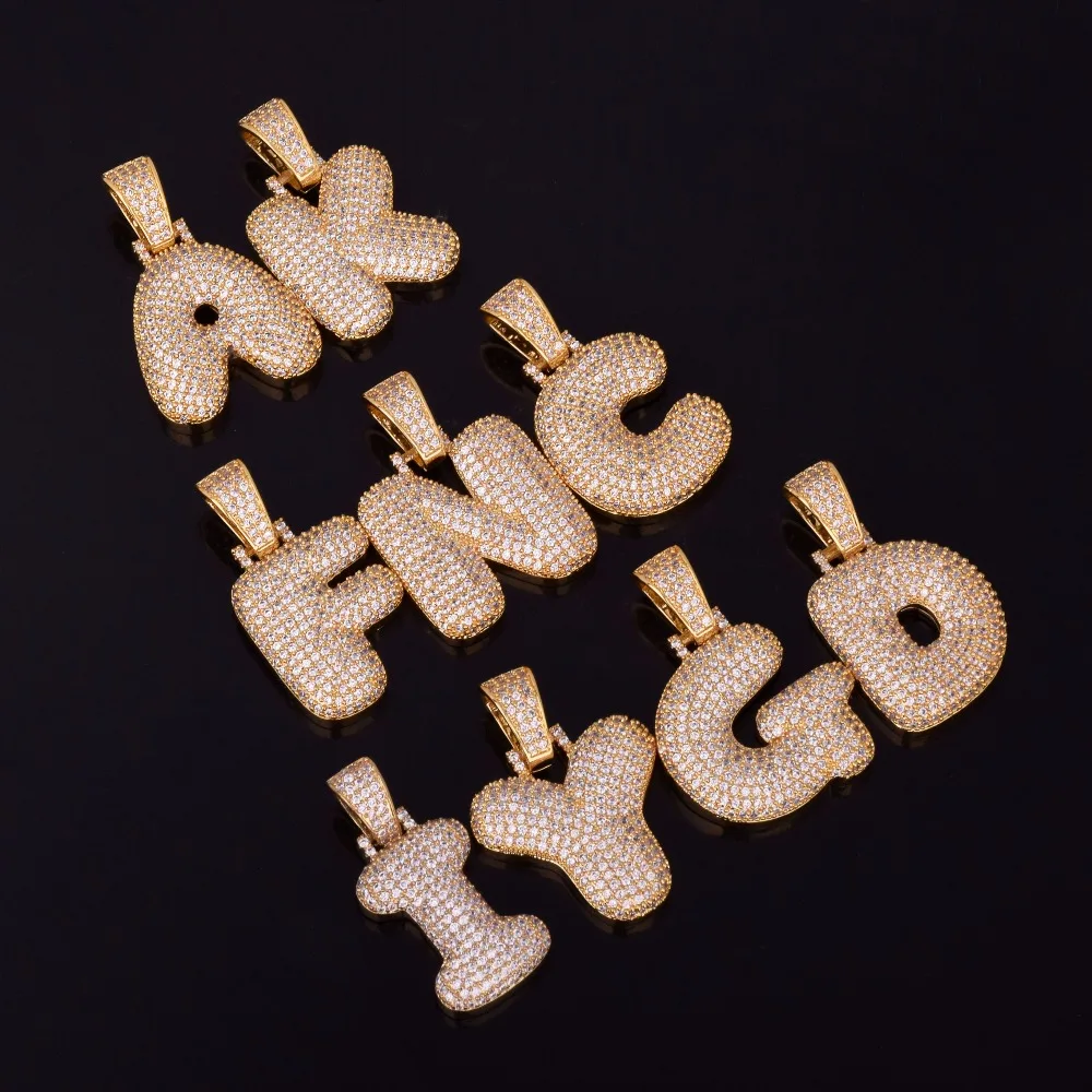 A-Z пользовательское имя Пузырьковые буквы ожерелья и кулон цепь для мужчин женщин золото серебро Цвет кубический циркониевый хип хоп Ювелирные изделия Подарки