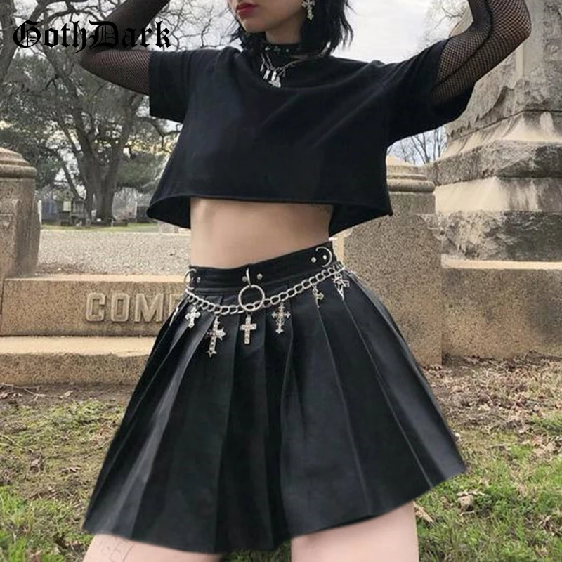 Женская юбка на молнии с заклепками Goth Dark летняя в готическом стиле черная