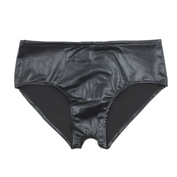 camaTech Leather Latex Open Crotch Strap on Panties Female Masturbation Hollow Underwear Briefs Elastic Crotchless Chastity Belt 3