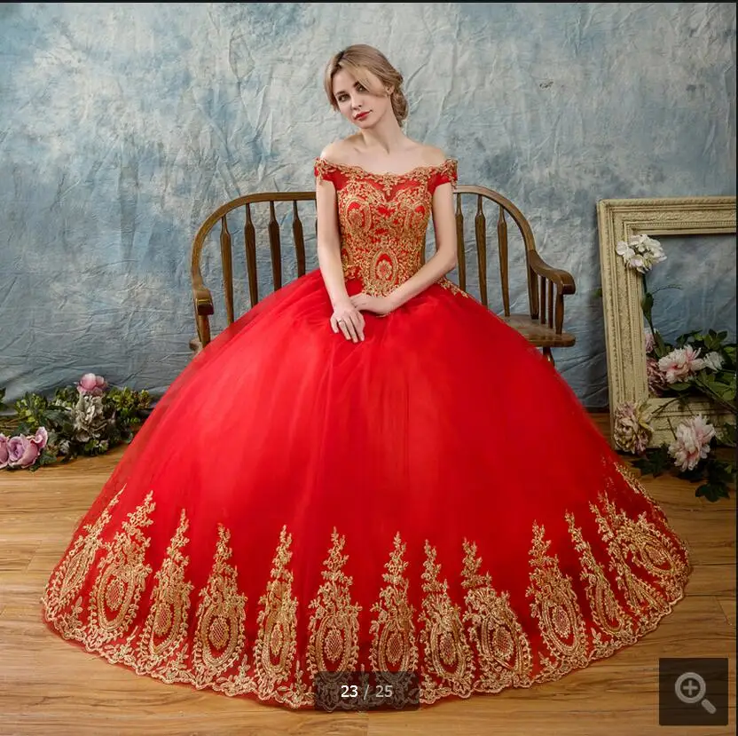 Robe De Mariage бальный наряд красного золота с кружевной аппликацией для матери невесты Платья принцессы Пышное невесты платья Vestido де Novia