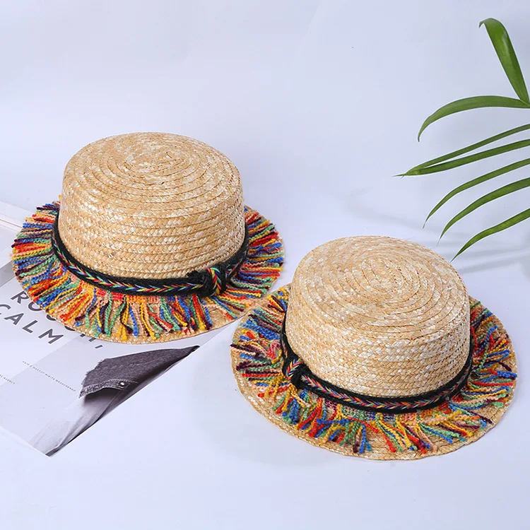 Summer Straw Mom And Me Colorful Hat For Kids Women Girl Star Sun Pompom Cap Bohemia Caps Beach Accessories