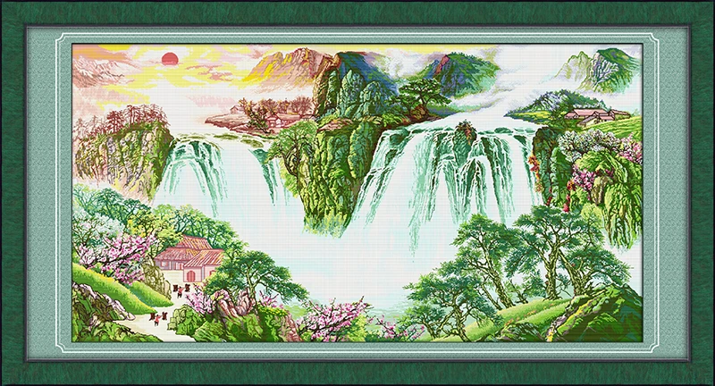 

Rising Sun(3)(big) cross stitch set Chinese mountain river count print 18ct 14ct 11ct embroidery kit DIY handmade needlework