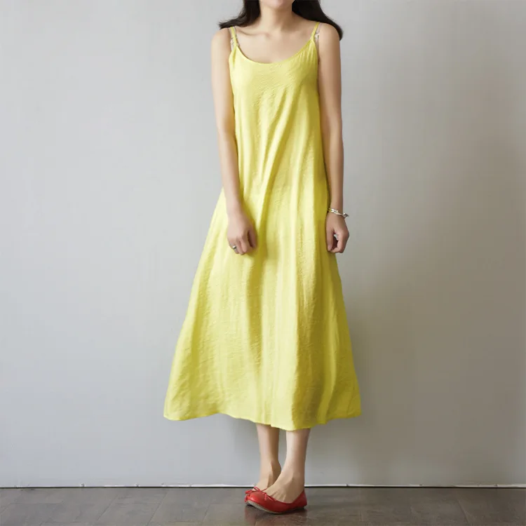 Johnature, летнее женское платье, 8 цветов, длинное милое винтажное хлопковое однотонное повседневное короткое прямое платье Харадзюку - Цвет: Цвет: желтый