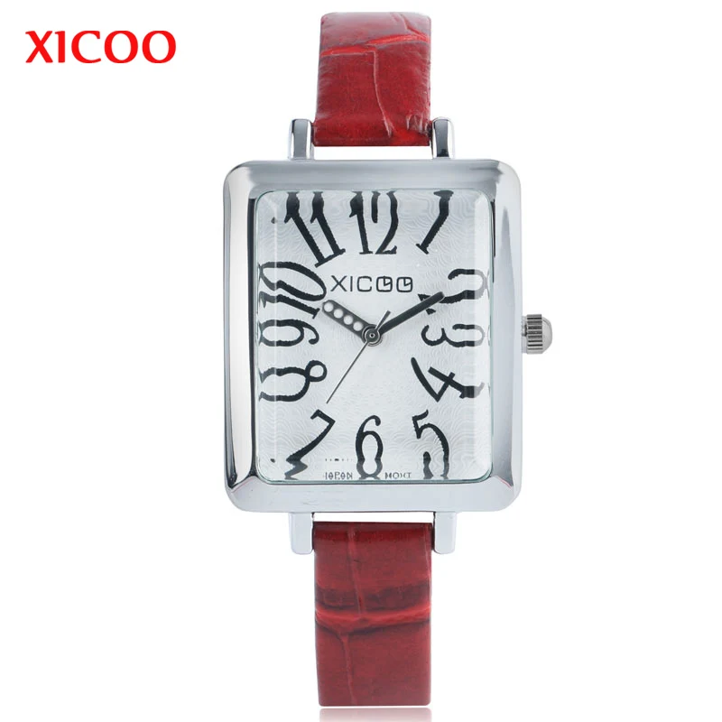

XICOO Women Watch Rectangle Dial Big Numbers Genuine Leather Quartz Watch Girls Student Wristwatch Fashion Ladies Gift