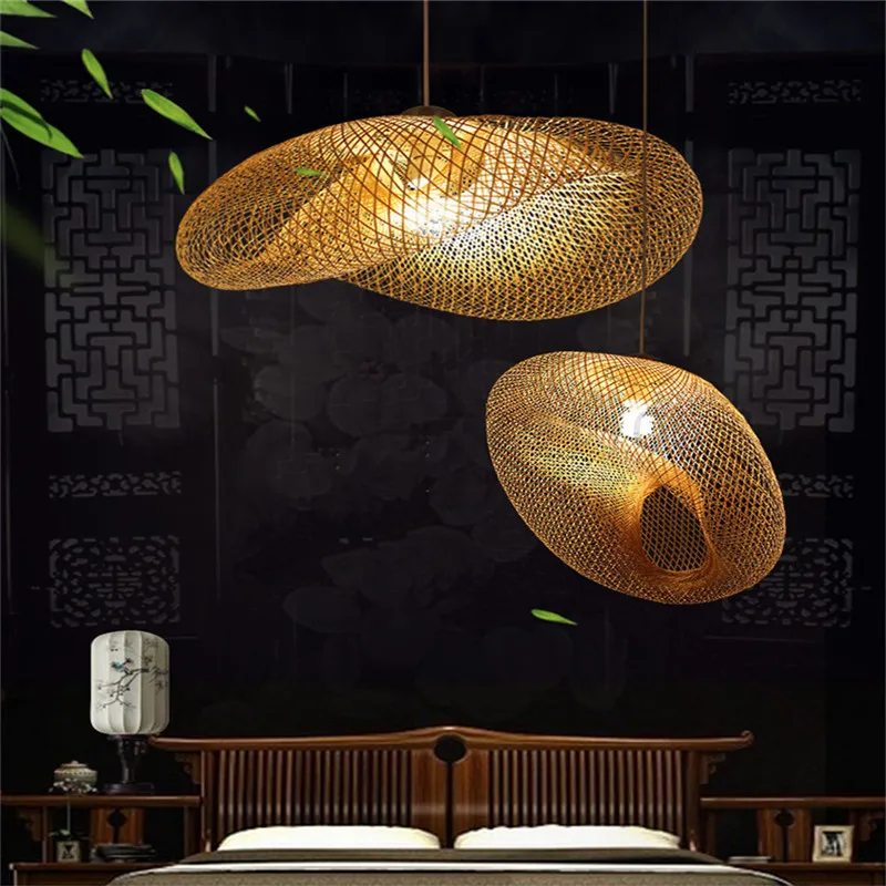 

Creative Handmade Bamboo Weaving Pendant Lamps Countryside Restaurant Hanging Lamps Personality Coffee Bar LED Pendant Lights