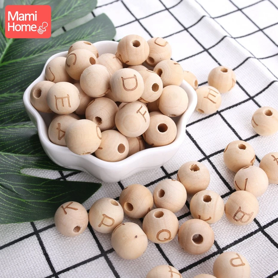 

mamihome10pc 14mm Wooden Letter beads BPA Free baby Teether DIY Necklace Pacifier Chain pendan Children'S Goods toy wooden blank