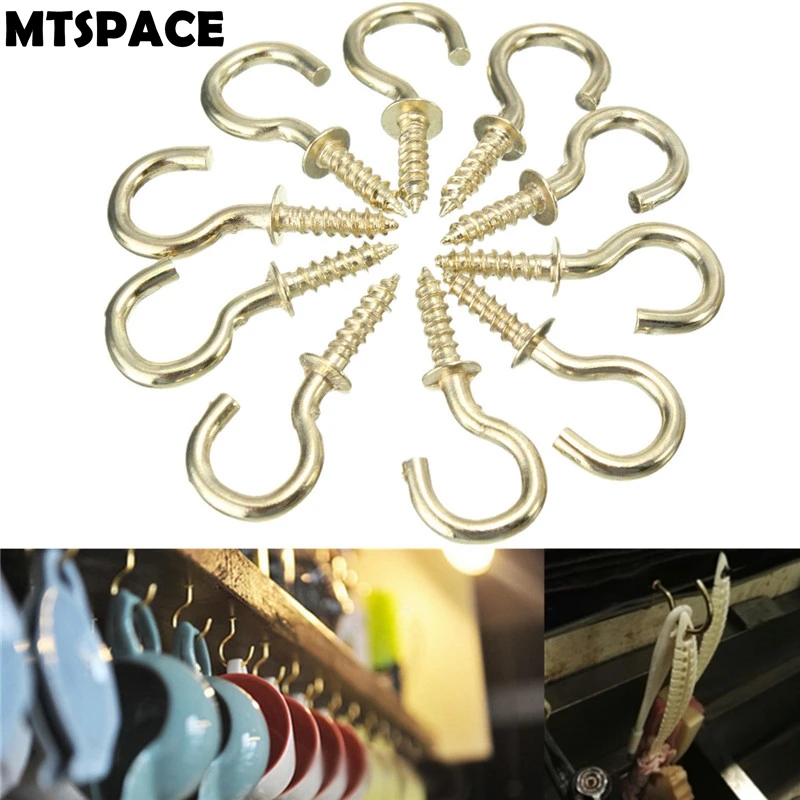 Mtspace 20 قطعة/المجموعة 1/2 بوصة نحاس مطلي كأس خطاف تحملت المسمار شنقا قبعة معطف تربط شماعات المكاتب المنزلية الأجهزة السنانير