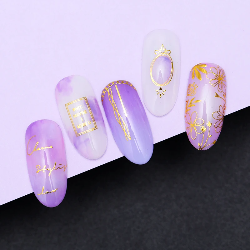 Стикеры 3D на ногти Nail Art Наклейки геометрический цветочный Черный Тисненый Золотой Серебряный Алфавит узоры клейкий трансферный наклейки для ногтей