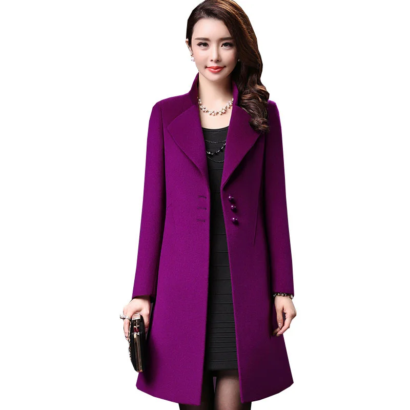 

2018New Women Wool Coat Middle aged Mom Single-breasted Cashmere Overcoat Winter Thick Warm Large size Woman Slim Woolen Jacket