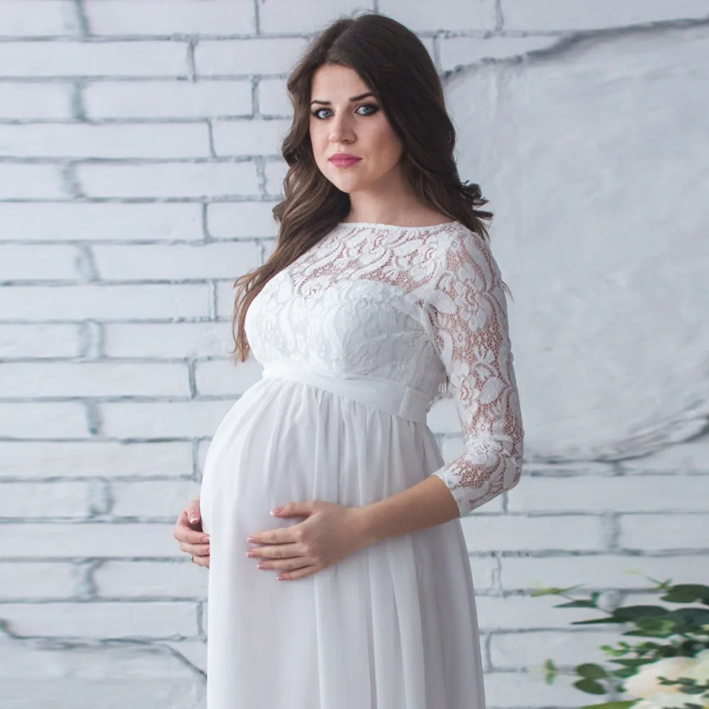 Maternity Clothing Dress Pregnant Woman Party Holiday Dress Lady Lace ...