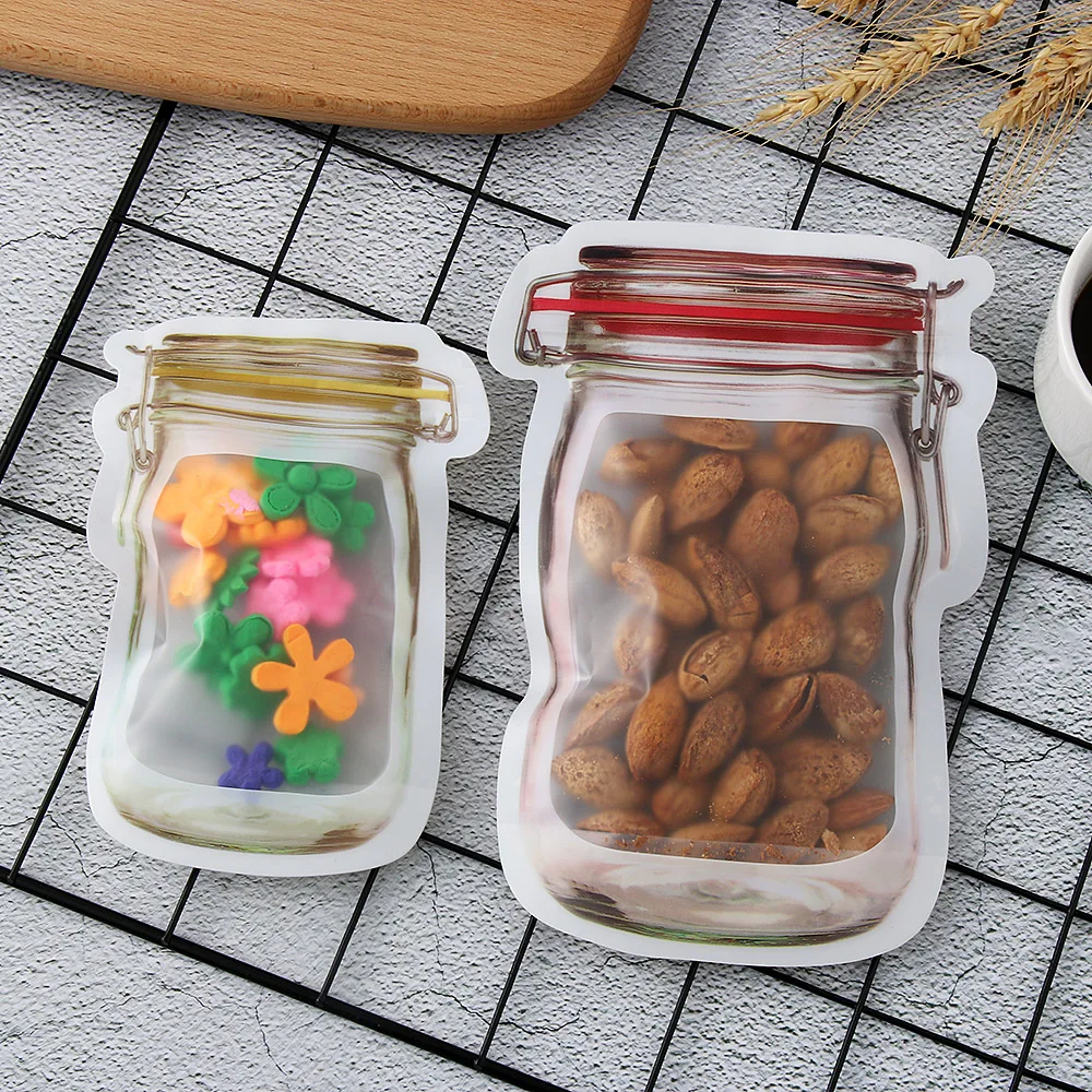 5 шт. Новая мода Mason Jar PE замок мешочки для хранения продуктов на молнии пакеты для еды закуска пластиковые запах доказательство многоразовые