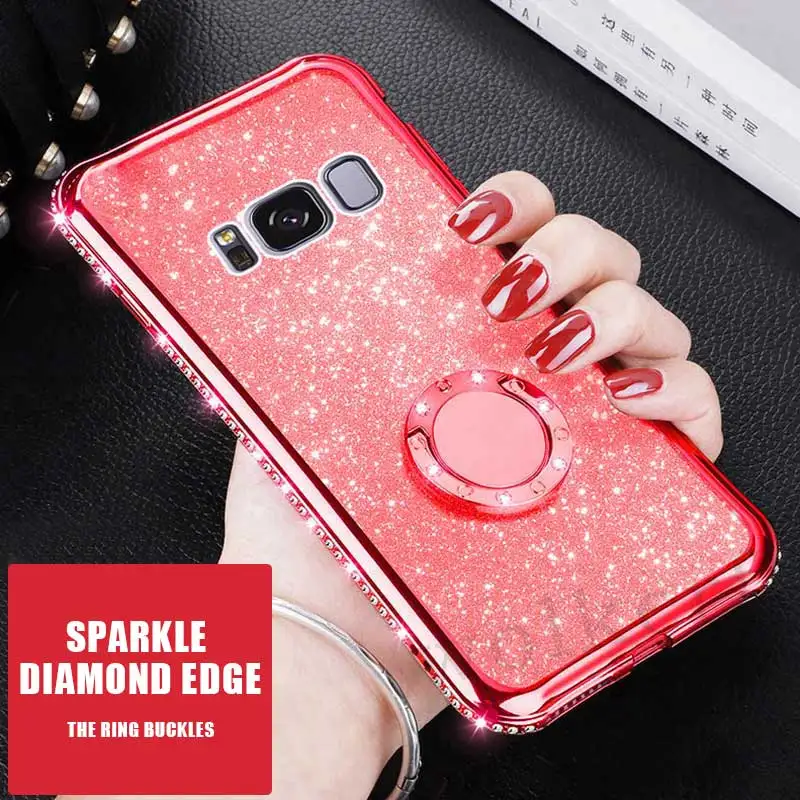 

Ring Holder Plating soft TPU Glitter Bling Case for Samsung Galaxy A7 2018 A750 F A6 A8 S9 S8 Plus S8 S9+ note 9 8 Shining Case
