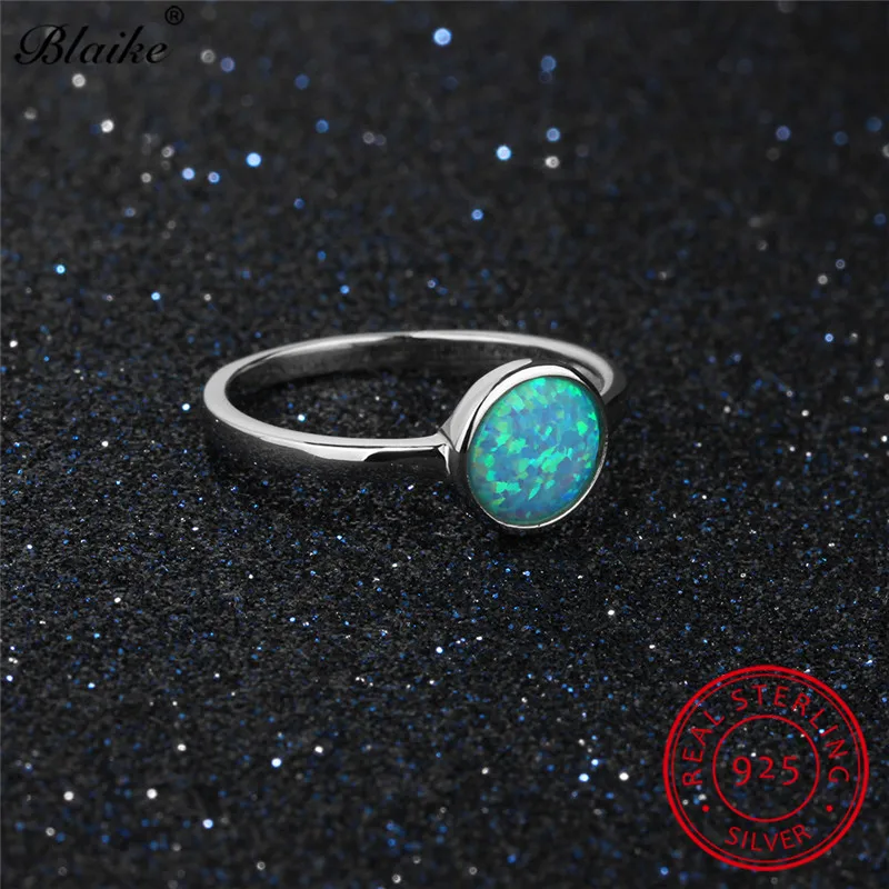 Blaike, классическое круглое кольцо с голубым огненным опалом,, настоящее 925 пробы, серебро, радужные опалы, обручальные кольца с камнем рождения, хорошее ювелирное изделие