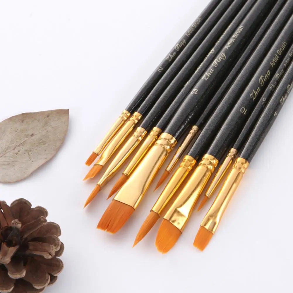

HOT SALE! 10Pcs Wooden Paint Brush Drawing Tool Set for Watercolor Oil Acrylic Painting
