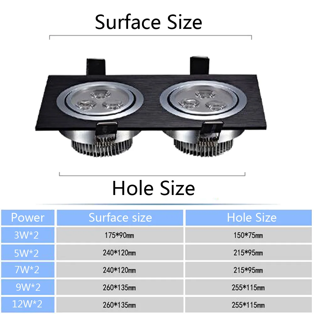 Светодиодный встроенный светильник ing двойной Точечный светильник 3 Вт 7 Вт 12 Вт фитинг смелая светодиодная решетка освещения квадратный потолочный Точечный светильник