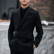 Остроконечные нагрудные Черный Двойной Брестед костюмы из 4 предметов(пиджак+ брюки+ галстук-бабочка+ платок) костюм Homme последние Стиль Woll смесь Terno