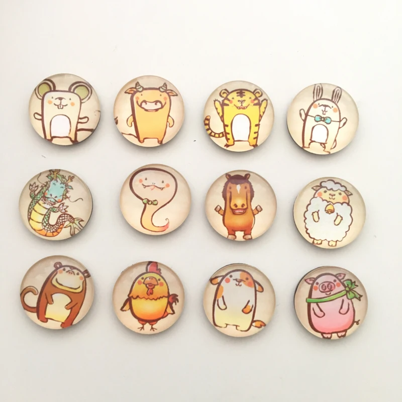 Free Shipping (12pcs/lot)cute 12 Symbolic Animals Glass Fridge