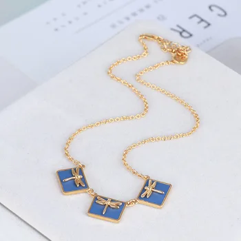 

European and American fashion dragonfly square pendant short female necklace