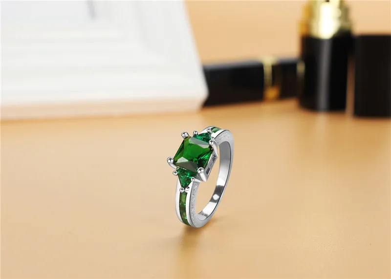 Elegant Square Green Stone Ring Charm Crystal Rings For Women Wedding Female Jewelry Anel Band Bijoux Bague anillos mujer dm137 (7)