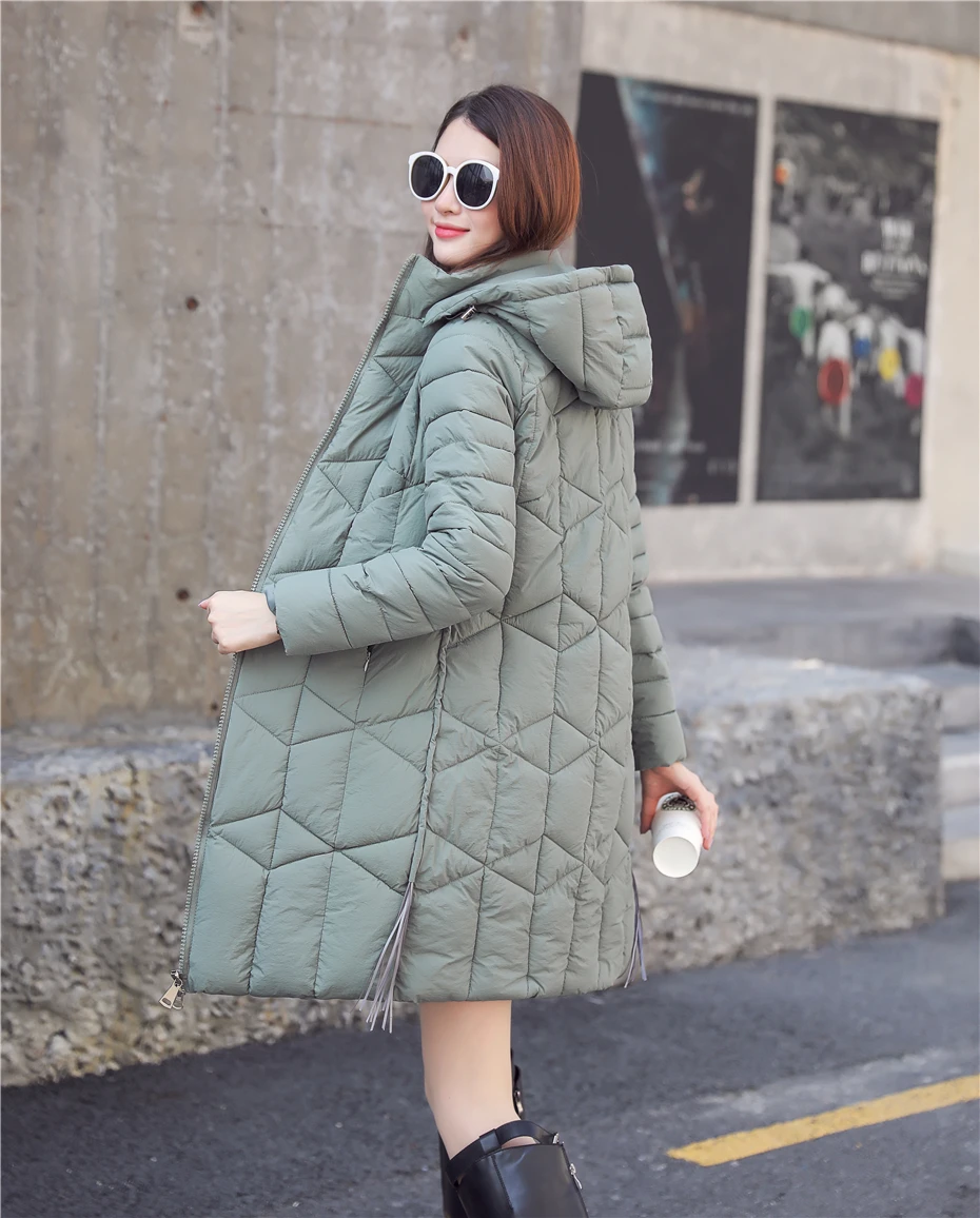 Quilted Coat Long Parka Female Thick Cotton Slim Winter Jacket Women Clothes Hooded Warm Outwear Plus Size Korean Oke042