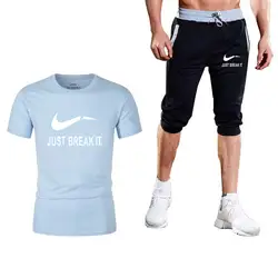 Высокое качество, брендовая футболка, мужские комплекты, модные летние хлопковые спортивные костюмы с коротким рукавом, футболка + шорты
