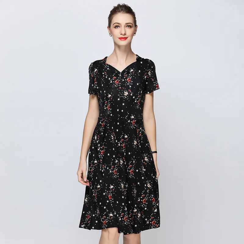 Zwarte bloemen zijde plus size zomer jurk gewaad vintage rockabilly dames 2019 zomer vrouwen t unieke fem me maxi lange retro knit Zwarte bloemen zijde plus size zomer jurk gewaad vintage rockabilly dames 2019 zomer vrouwen t unieke fem me maxi lange retro knit